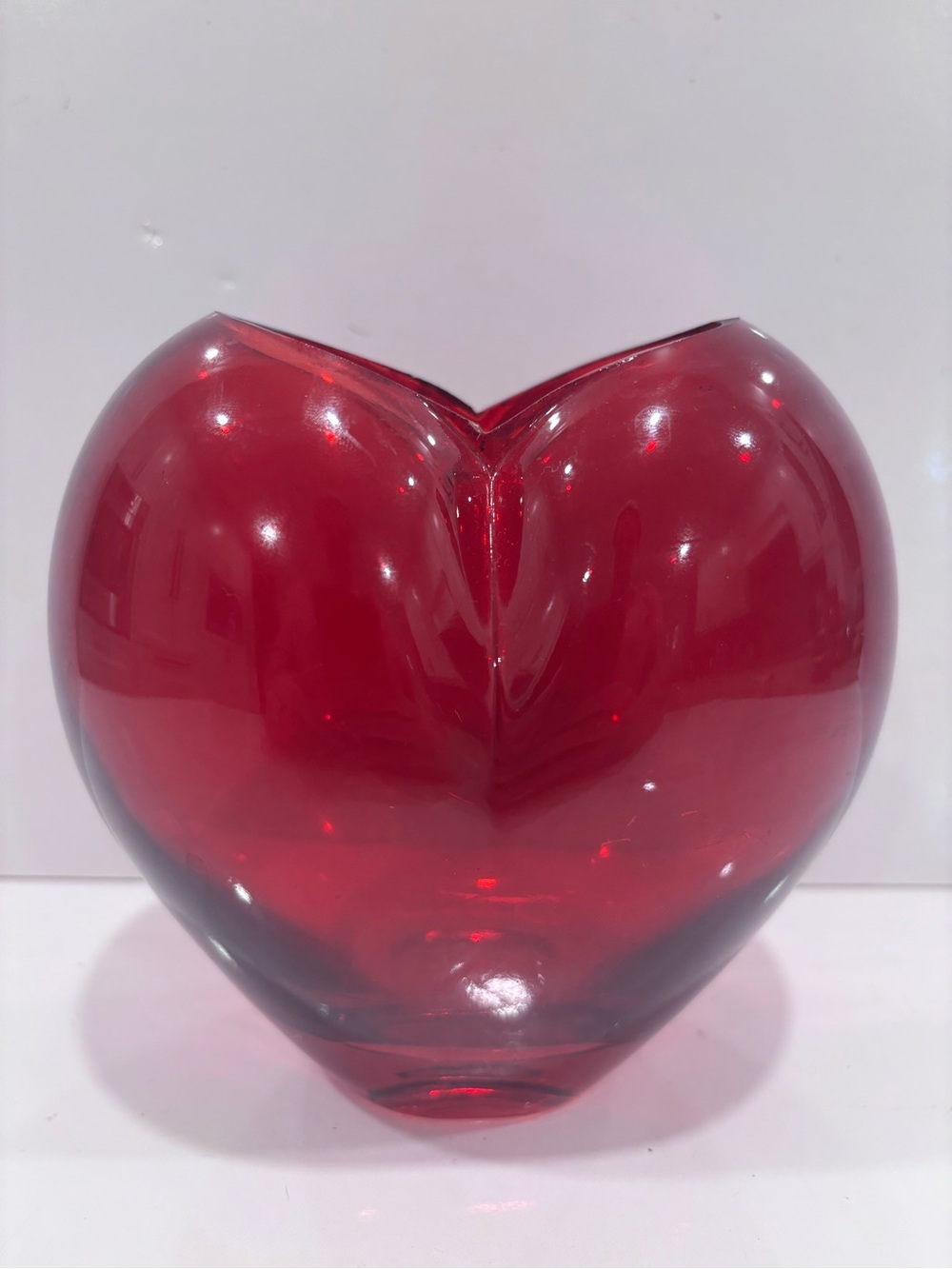 Vintage Ruby Red Art Glass Heart Shaped Vase Hand Blown Decorative Glass